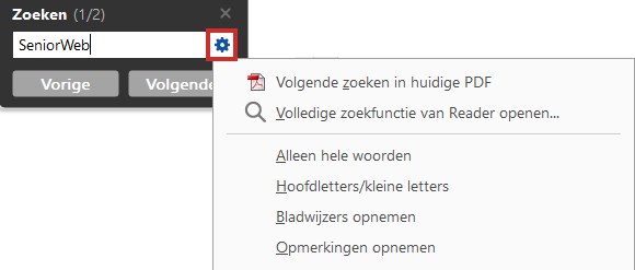 Zoekfunctie Adobe Acrobat
